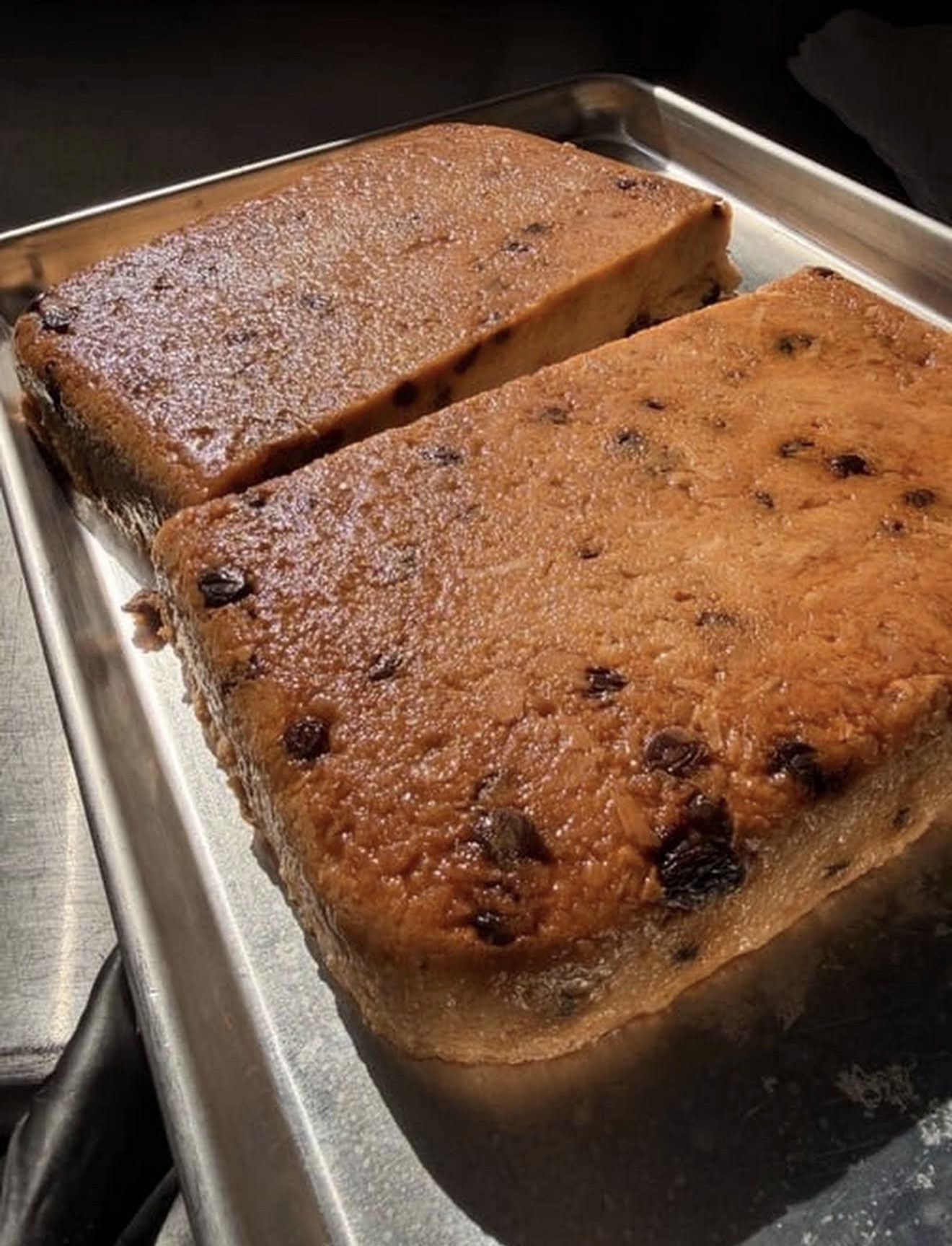Abuelo's bread pudding, fresh from the pan