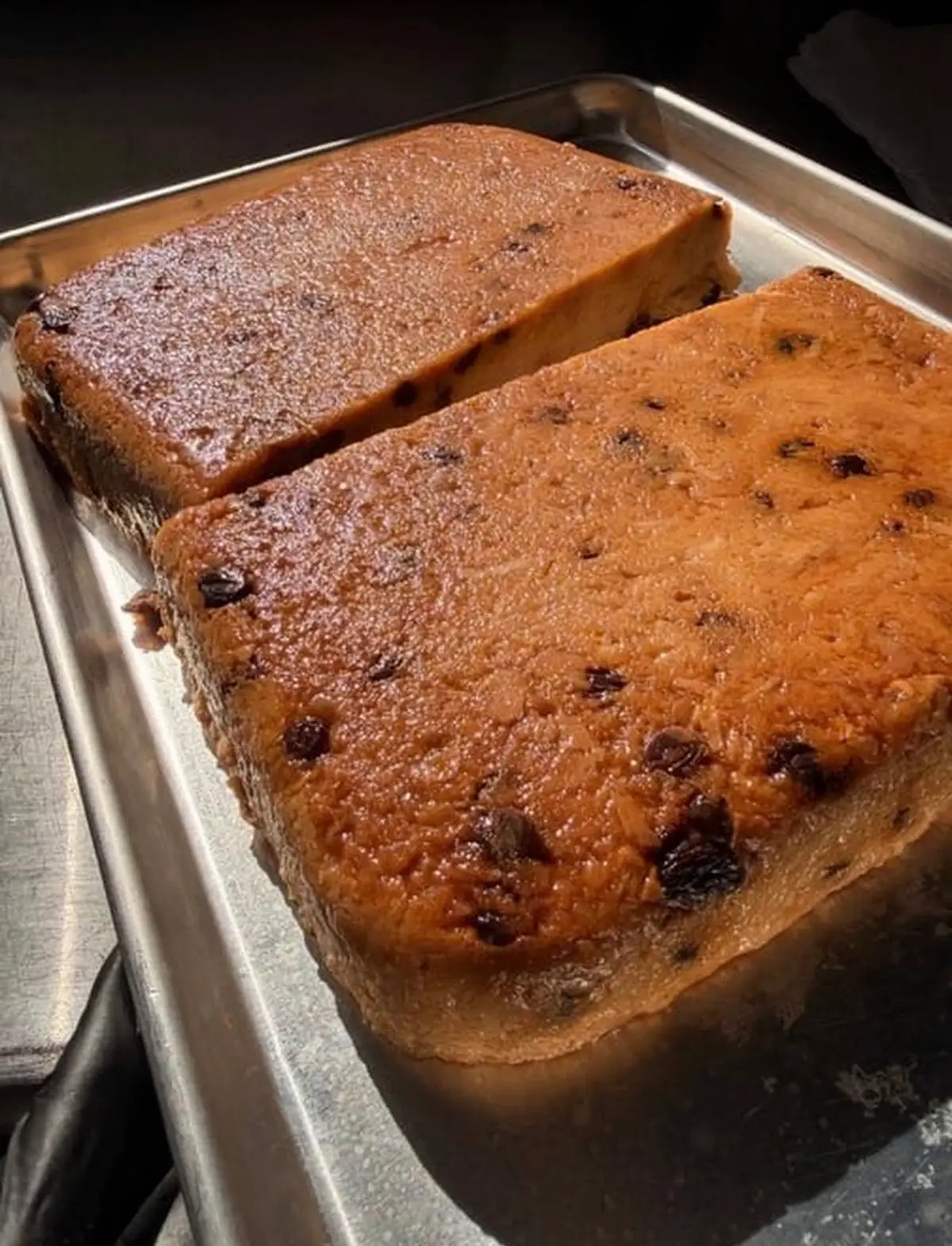 Abuelo's bread pudding, fresh from the pan