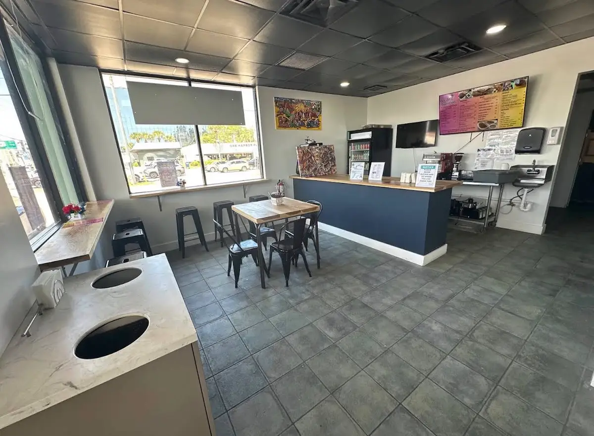 Inside the café — counter and tables